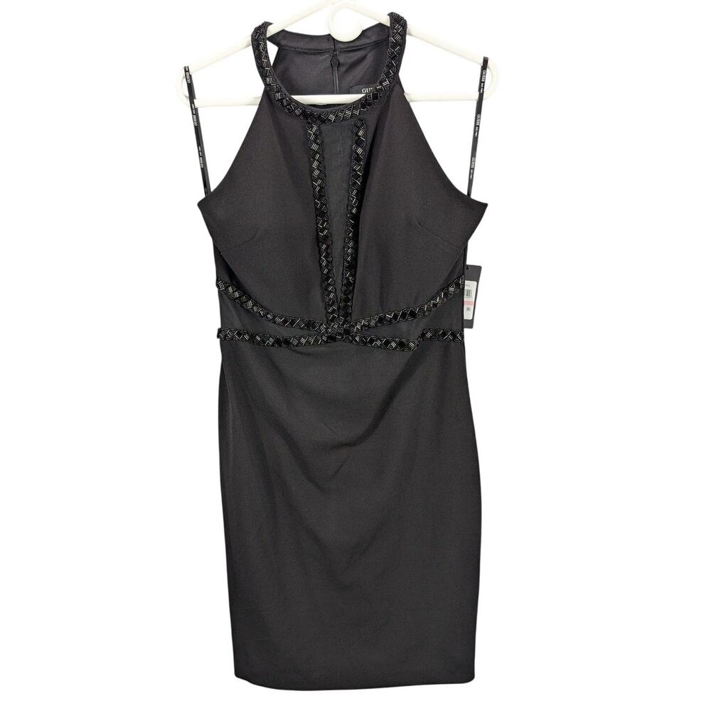 Guess Dress Womens Size 10 Black Beaded Mesh Detail Sleeveless Bodycon GDQP3065